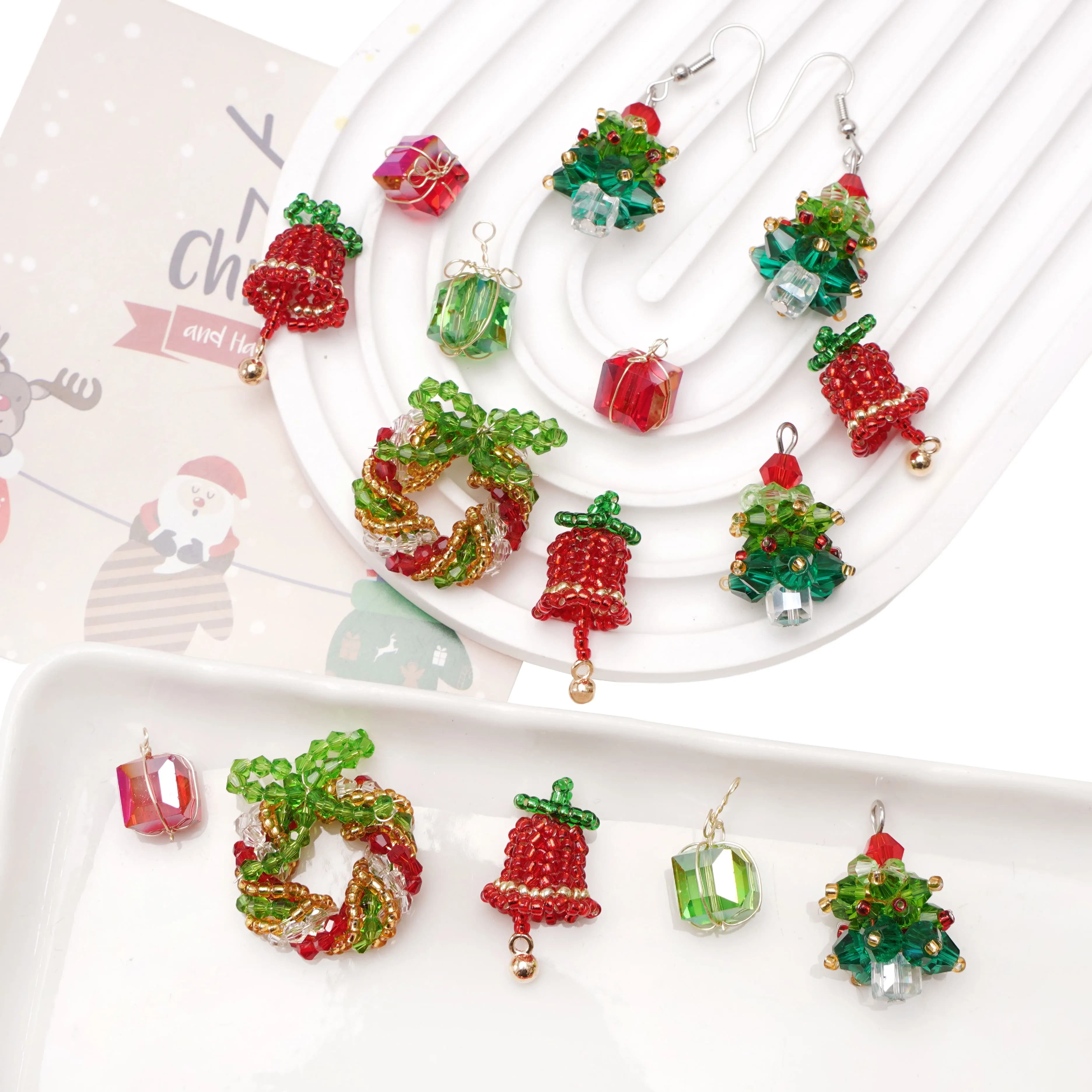 1 pezzo di serie natalizia con ciondoli in vetro di cristallo, creazione di gioielli, perline, bracciale fai da te, collana, borsa, ciondolo, decorazioni natalizie, accessori