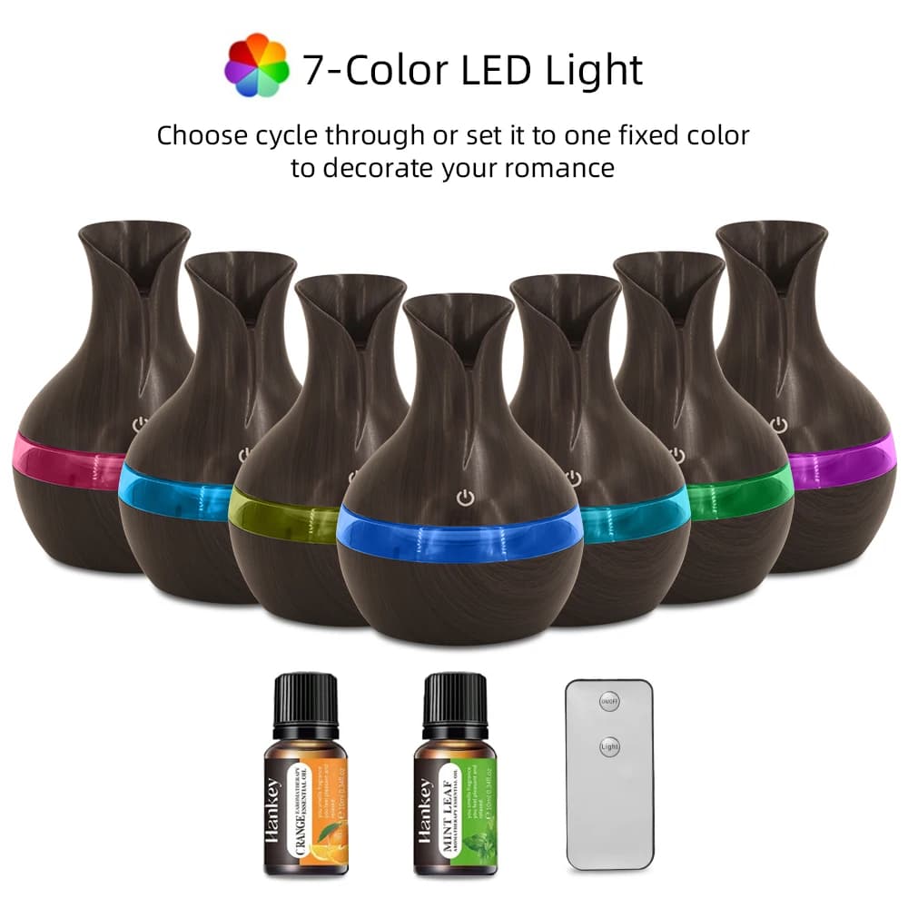 Diffusore di oli essenziali umidificatore a nebbia fredda da 300 ml LED a 7 colori alimentato tramite USB con telecomando Spegnimento automatico Funzionamento silenzioso