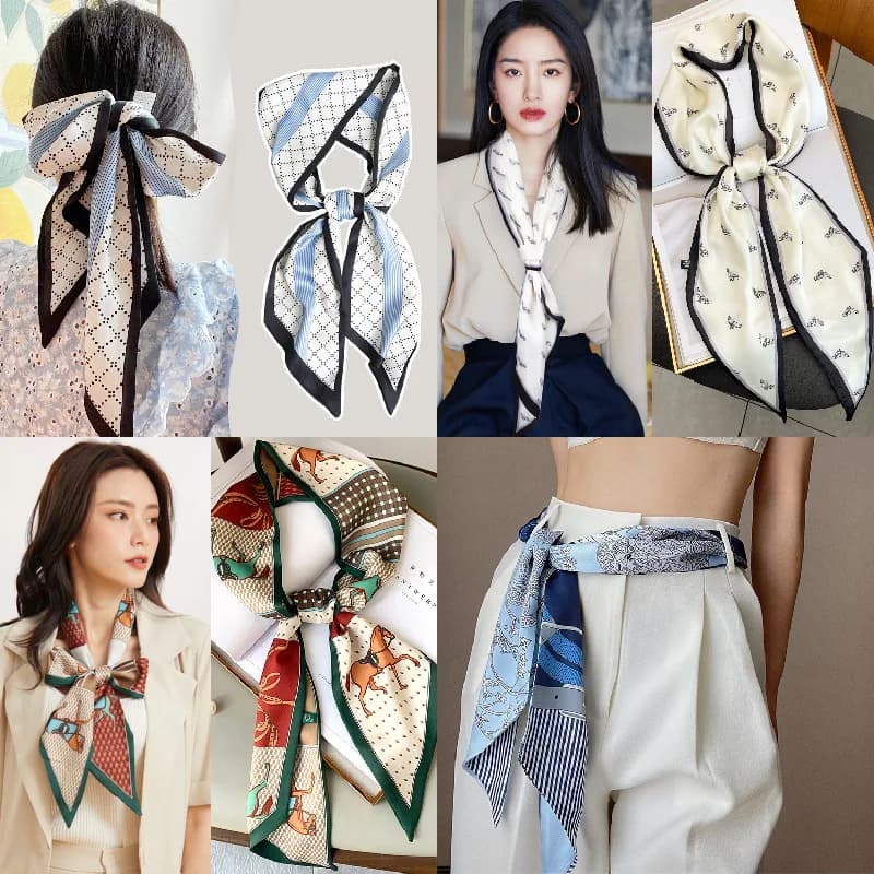 Moda sciarpa di seta lunga di lusso cintura in raso morbido foulard fascia per capelli sezione sottile di fascia alta estate uscire accessori per tutte le partite