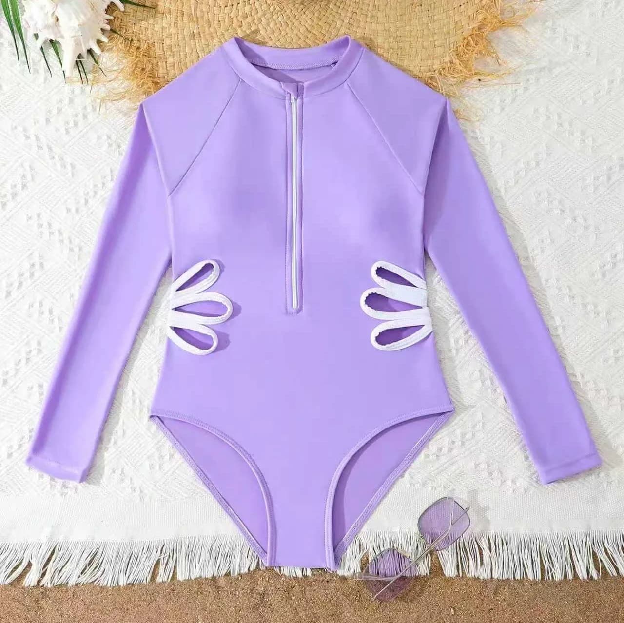 Interior Swimwear Purple for Girls Teenagers 7-12 Years, Long sleeves, Baby Swimwear 2026, Surfing suits for teenagers, Children's Beach Clothing