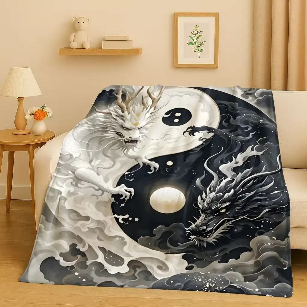3D Yin Yang Chinese Tai Chi Eight Diagrams Natural Balance Art Flannel Blanket,Soft Plush Throw for Home Bedroom Bed Sofa Cover