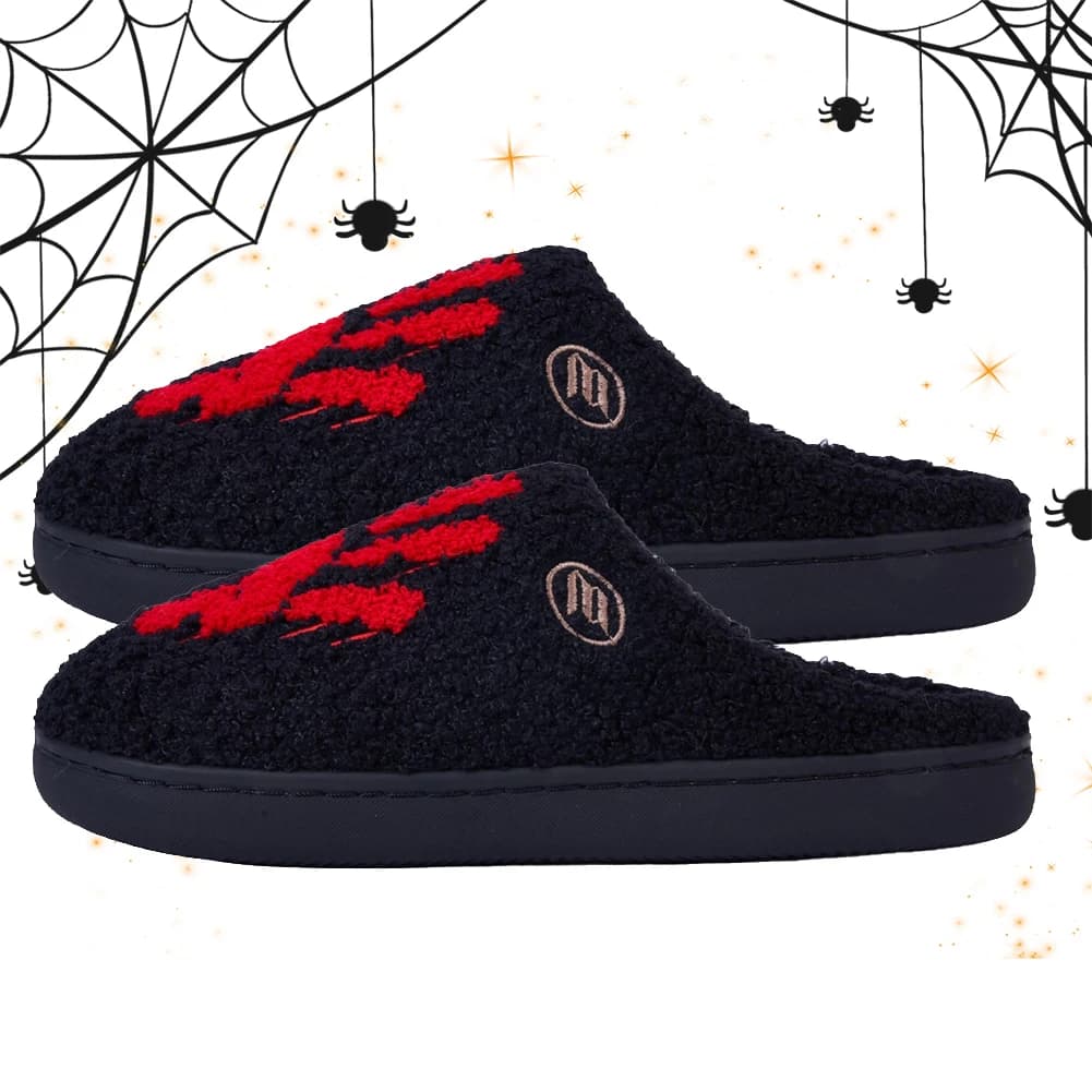 Pantofole in peluche con palmo di Halloween Calde scarpe da casa slip-on Comode pantofole termiche piatte Pantofole con stampa palmo sfocato per uomo donna