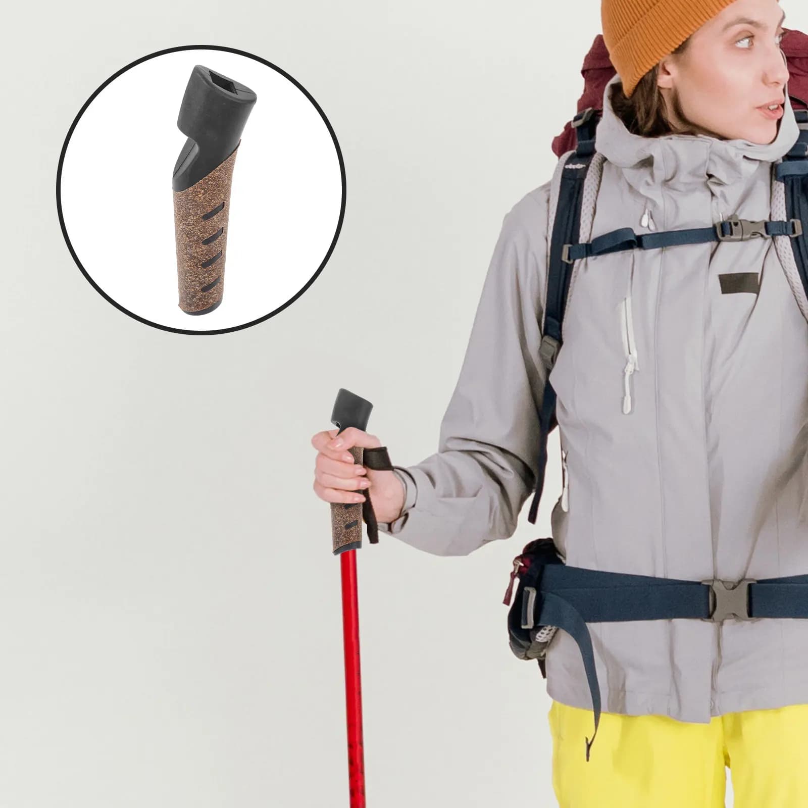 Manico di ricambio per bastoncini da trekking in legno robusto, design ergonomico per escursioni, bastoncini da sci, passeggiate all'aperto, universale