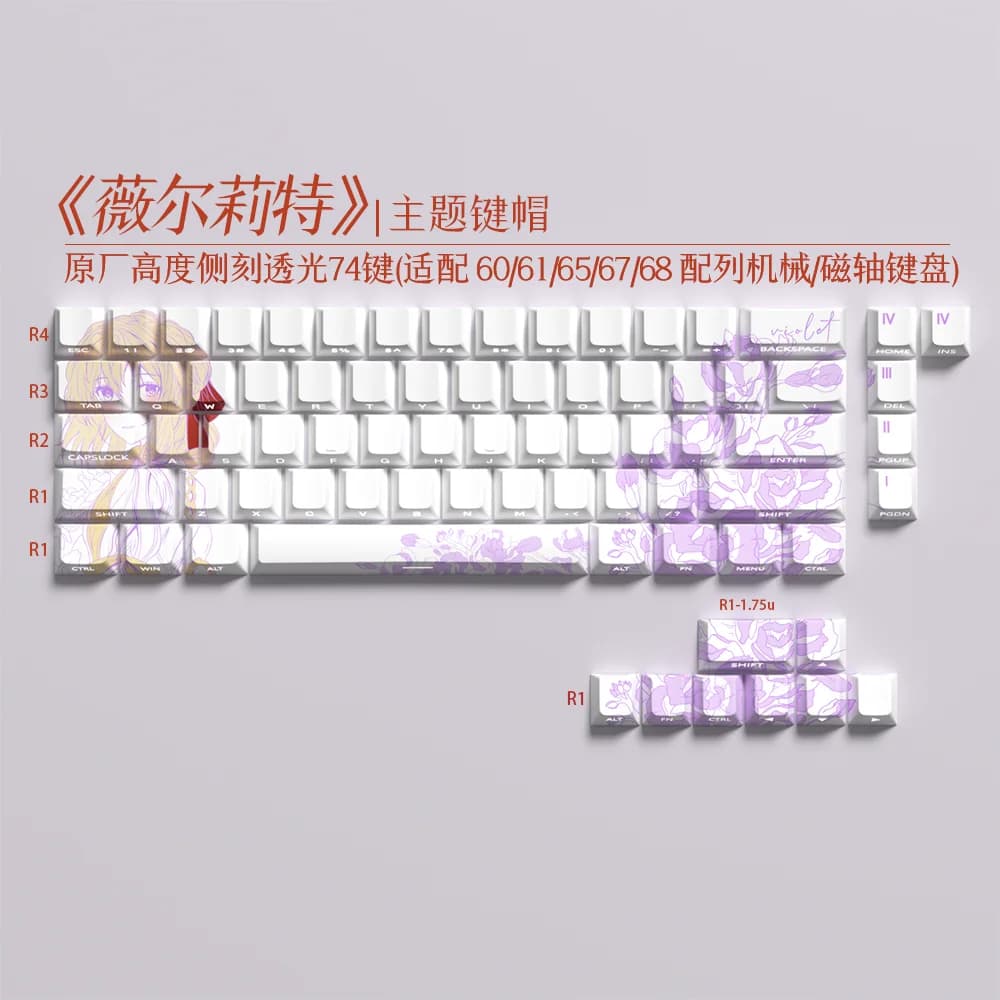 63 Translucent purple Kes Coverers with side print anime PBT Dye-Sub Cherry for mechanical keyboard Wooting 60 65 68