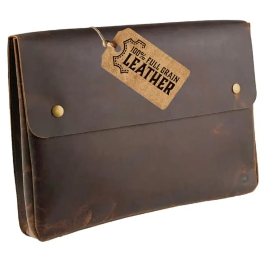 Cartella in Pelle Pieno Fiore, Organizer Portadocumenti, Porta Documenti, Portafoglio da Uomo, Ampia Custodia per Laptop - F