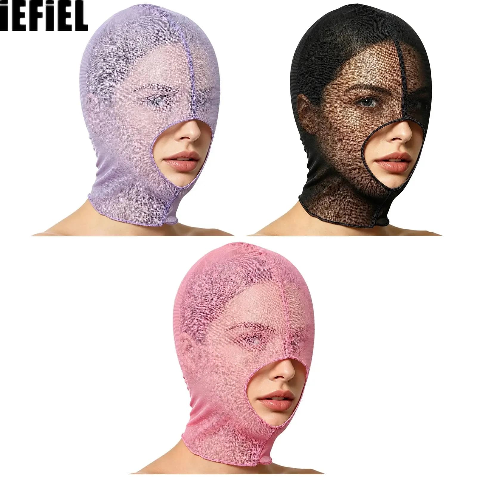 Unisex Full Face Open Mouth Mask Half Face Sheer Mesh Head Cover Role-playing Mask Halloween Masquerade