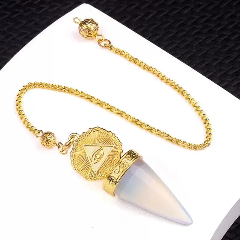 Pendolo in Opale Reiki per Divinazione, Bacchetta Radiestesica di Lusso Color Oro, Opalite Wicca, Cristallo Spirituale, Pendolo X316