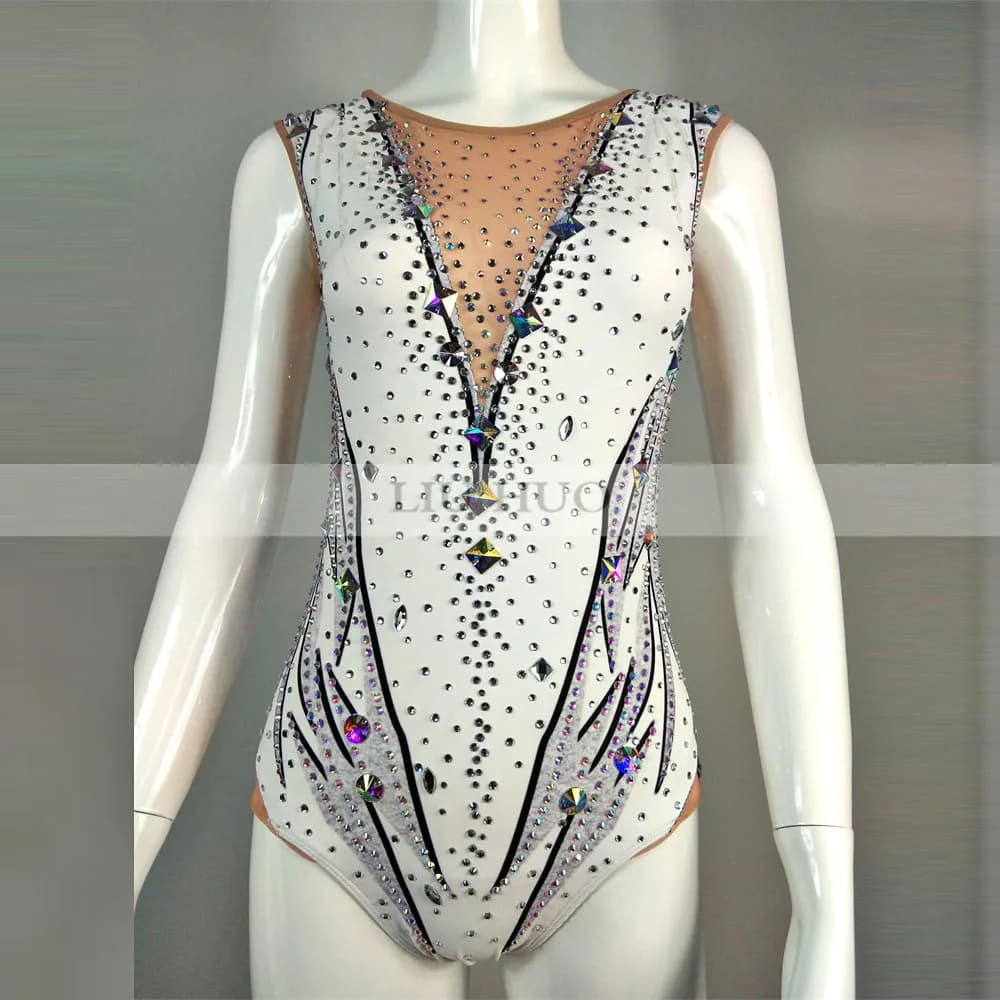 LIUHUO Donna Ragazza Adulto Senza Maniche Prestazioni Ginnastica Ritmica Concorso Body Pattinaggio di Figura Sul Ghiaccio Vestito Collant Bambino Bianco