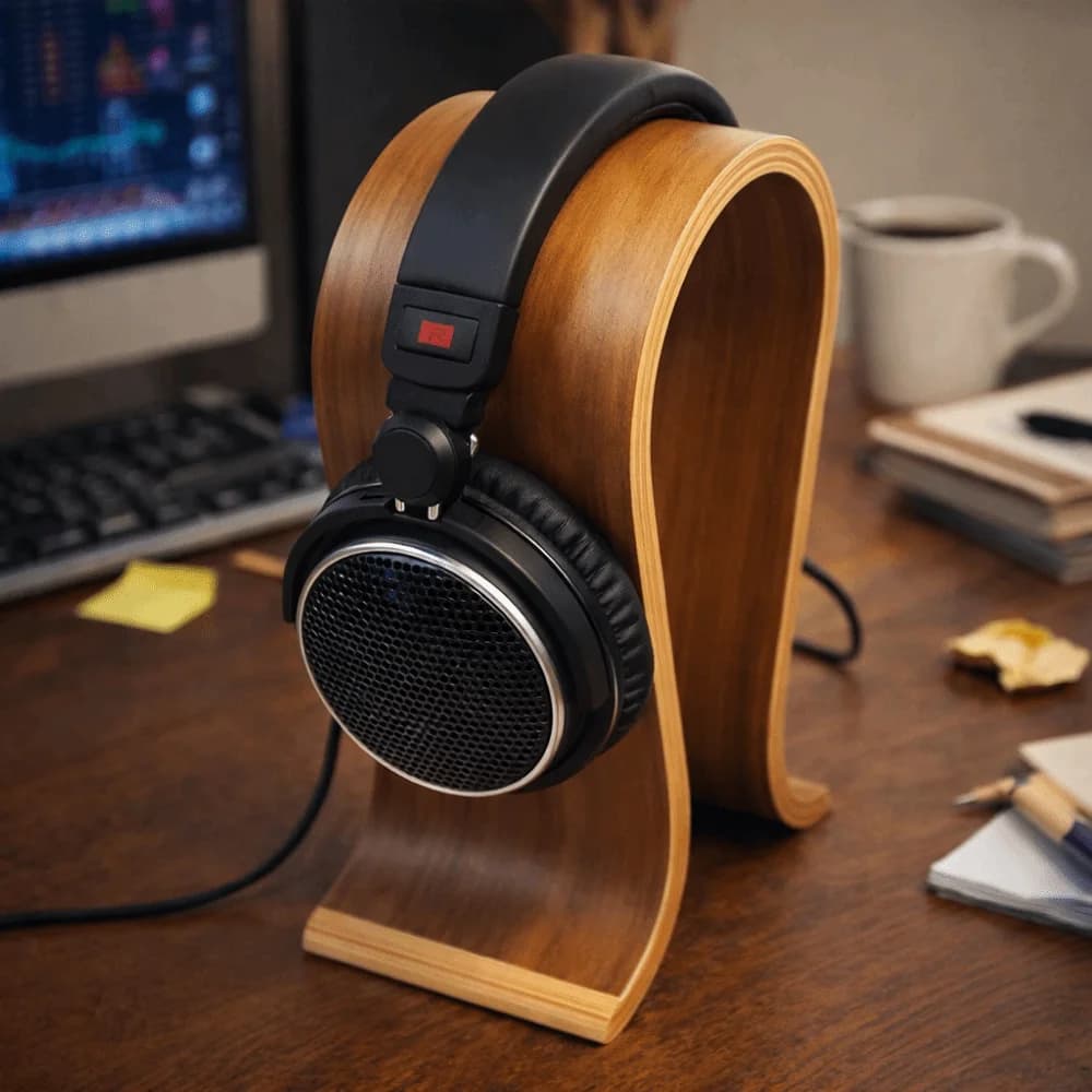 Solid Walnut Headphone Stand U Shape On-Ear Headset Display Shelf Sturdy Base Universal Fit Earphone Hanger Desk Display