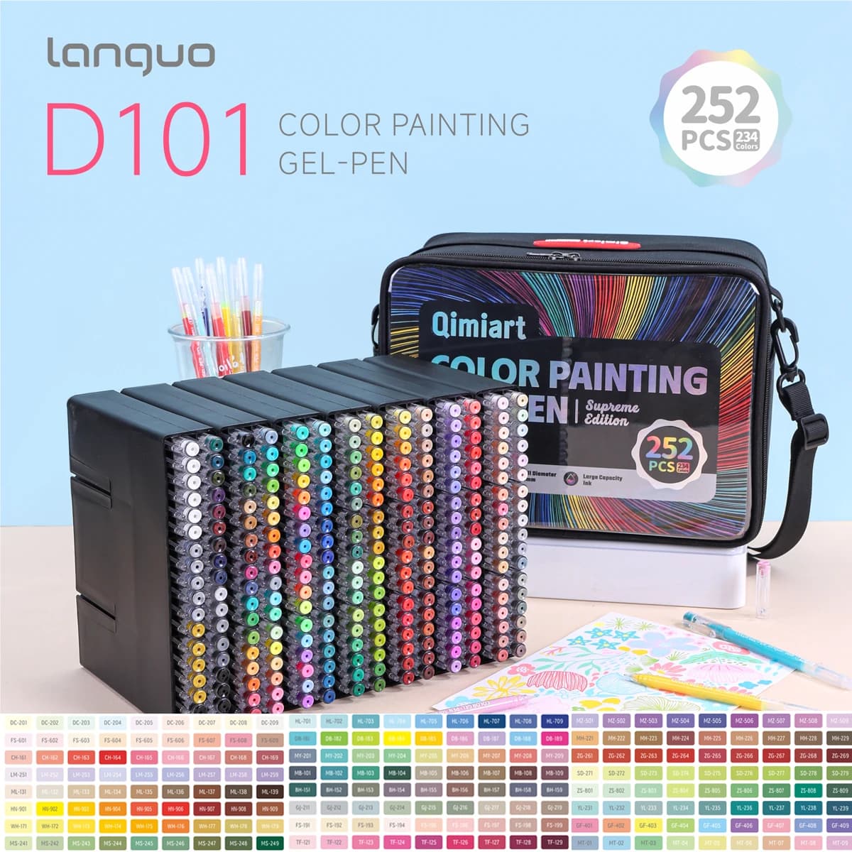 Penna gel acrilica Languo 234 colori/252 pezzi, penna multicolore per quaderni, penne gel colorate, pennarelli per scrittura, pittura e disegno per studenti