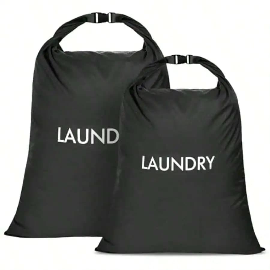 2 Pack Waterproof Travel Laundry Bag Set Roll-Top Wet Dry Bag For Odor Control And Separating Dirty Clothes Packable Space