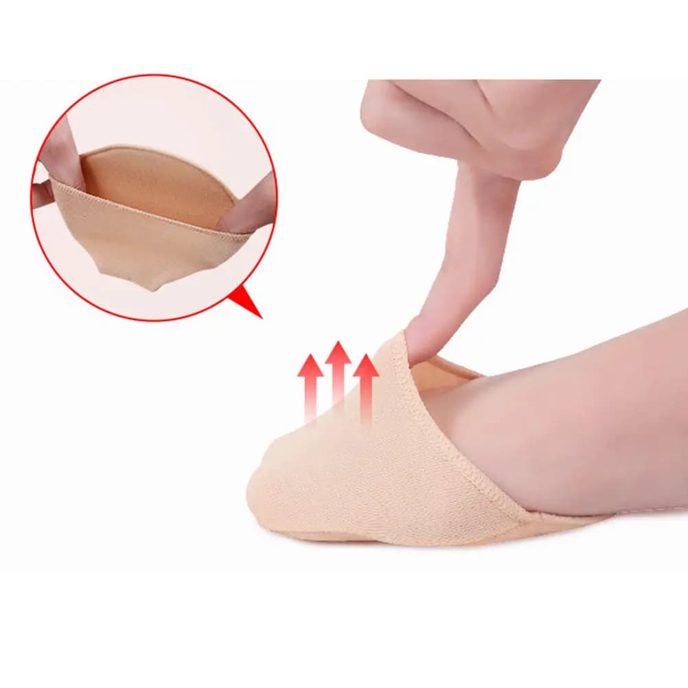 2 paia di cuscinetti per l'avampiede da donna, calzini invisibili con protezione per le dita, mezze solette traspiranti senza cuciture con grip in silicone, ideali per scarpe alte
