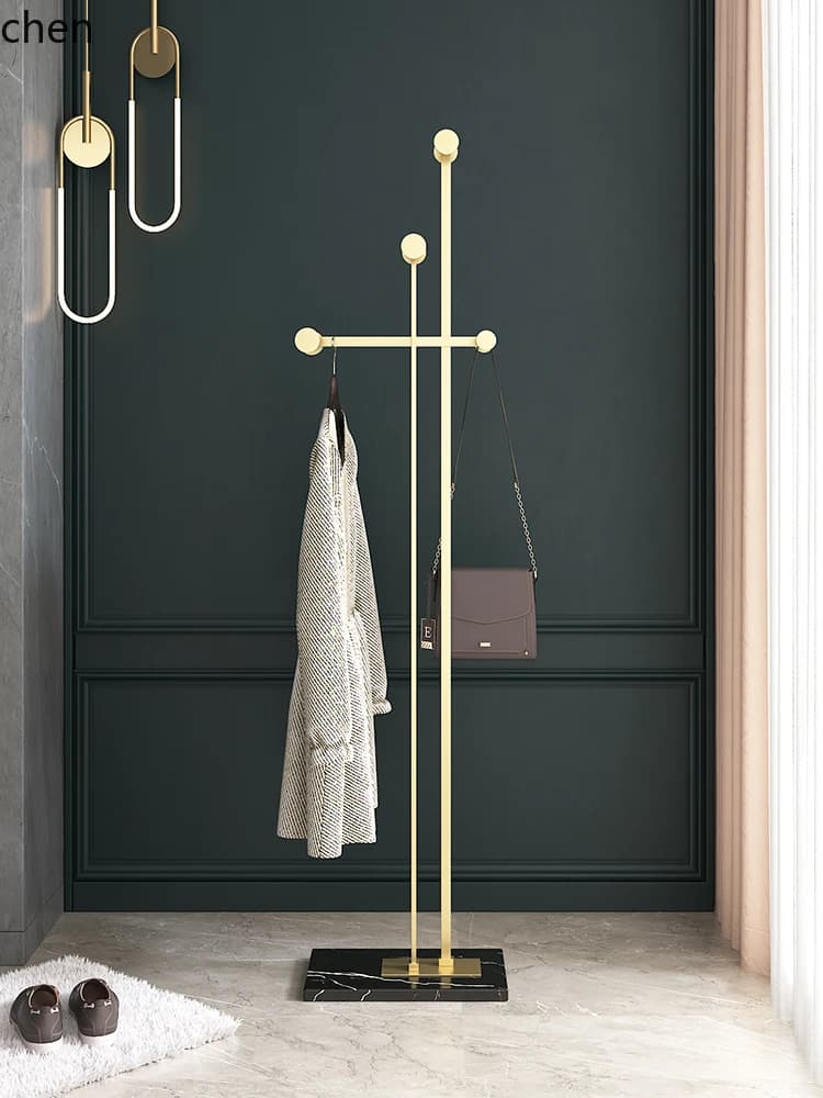 YFY Nordic Light Luxury Coat Rack Floor Clothes Rack Double Rod Iron Clothes Hanger