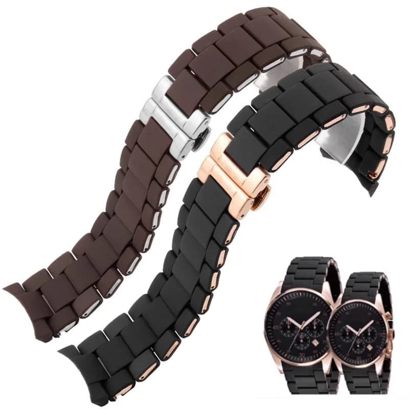 Catena per orologio con cinturino in acciaio rivestito in gomma siliconica per bracciale Armani AR5889/5890/5905/5920/5906 Cinturini da uomo 23mm e donna 20mm