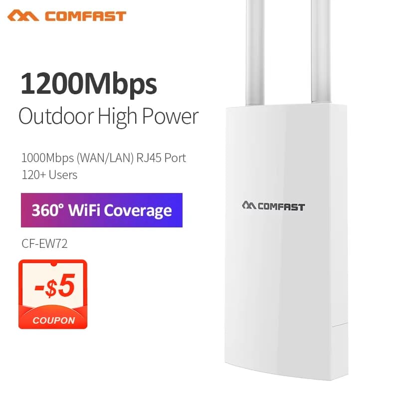 Comfast AC1200 Punto di accesso esterno Ad alta potenza 2.4G 5GHz Gigabit Router Ripetitore AP Antenna WiFi a lungo raggio per giardino stradale