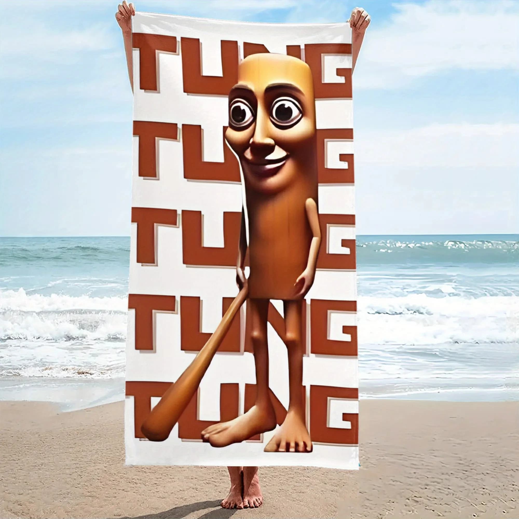 Meme divertente italiano Tungtung Sahur Design Modello Asciugamano da nuoto Spiaggia estiva Campeggio Piscina Elementi essenziali da viaggio