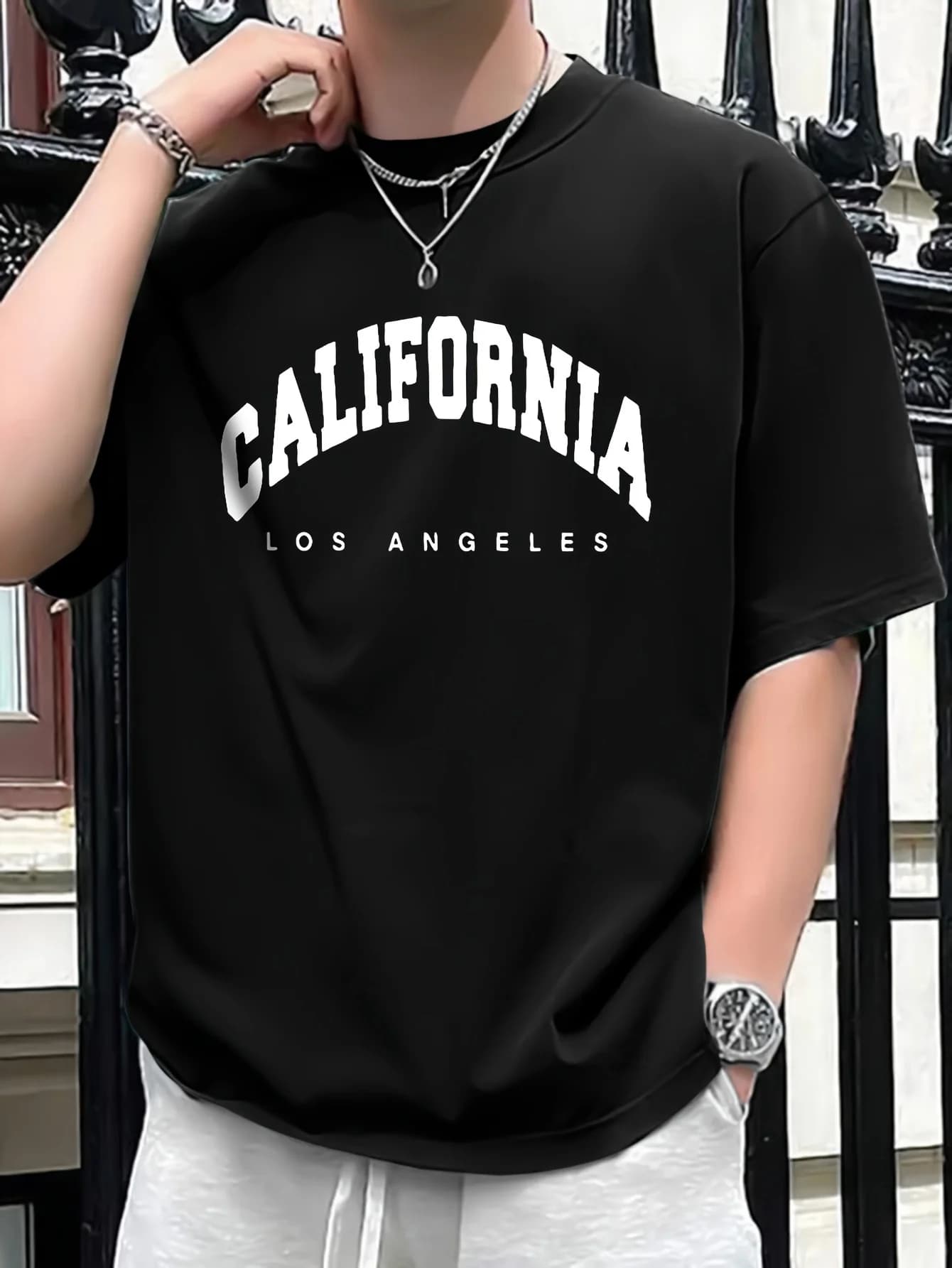 T-shirt grafica California Los Angeles da uomo - Girocollo casual a maniche corte, grigia con stampa di lettere bianche grandi, leggera, perfetta per abbigliamento casual