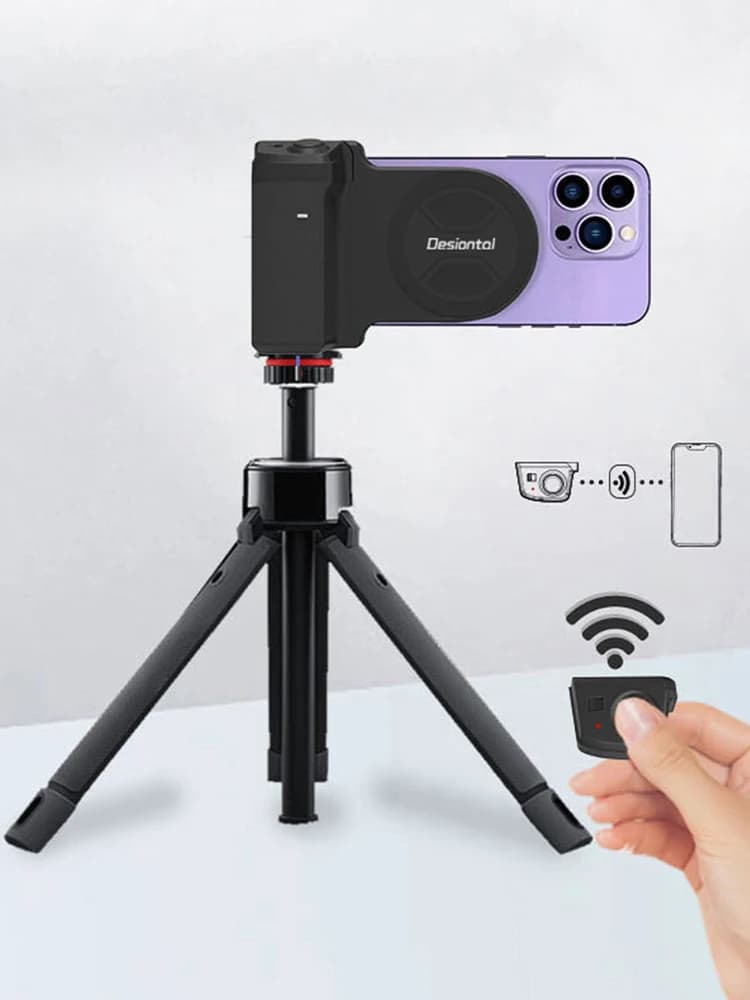 Impugnatura Magnetica per Smartphone con Telecomando Staccabile Compatibile Bluetooth, Adattatore per Treppiede, Supporto per Selfie e Stabilizzatore