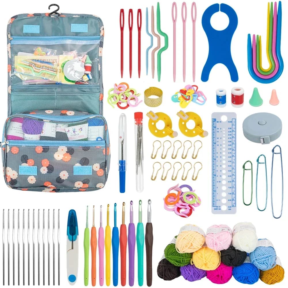 Set Completo di Uncinetti per Principianti con Borsa Portatile e Kit Materiali Inclusi, Ideale per Cucito, Lavoro a Maglia e Uncinetto