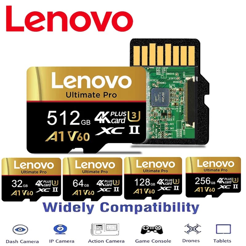 Lenovo Premium 512GB Micro TF SD TF Cards Memory Card SD Cards 64GB Pro 32GB C10 Ultra for Laptop / Dash Cam / Mac / Tablet