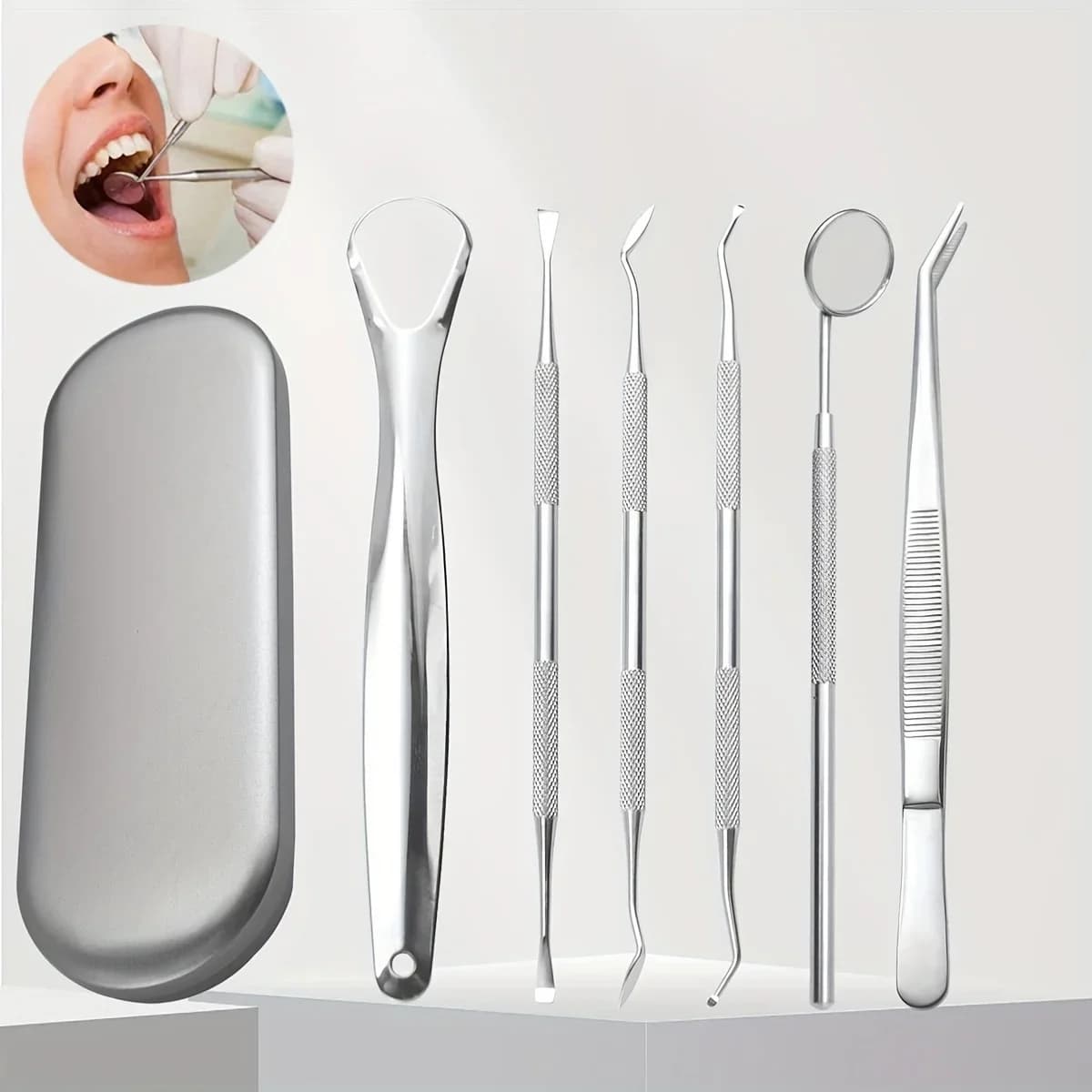 6PCS Dental Care Kit - Stainless Steel Tongue Cleaner &Tooth Scraper Set for Tartar Plaque Removal,Oral Hygiene Tools for Adults