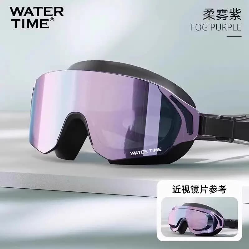 WaterTime swimming goggles, high-definition, water-resistant and fog-proof, women's large-frame swimming glasses, swimming cap
