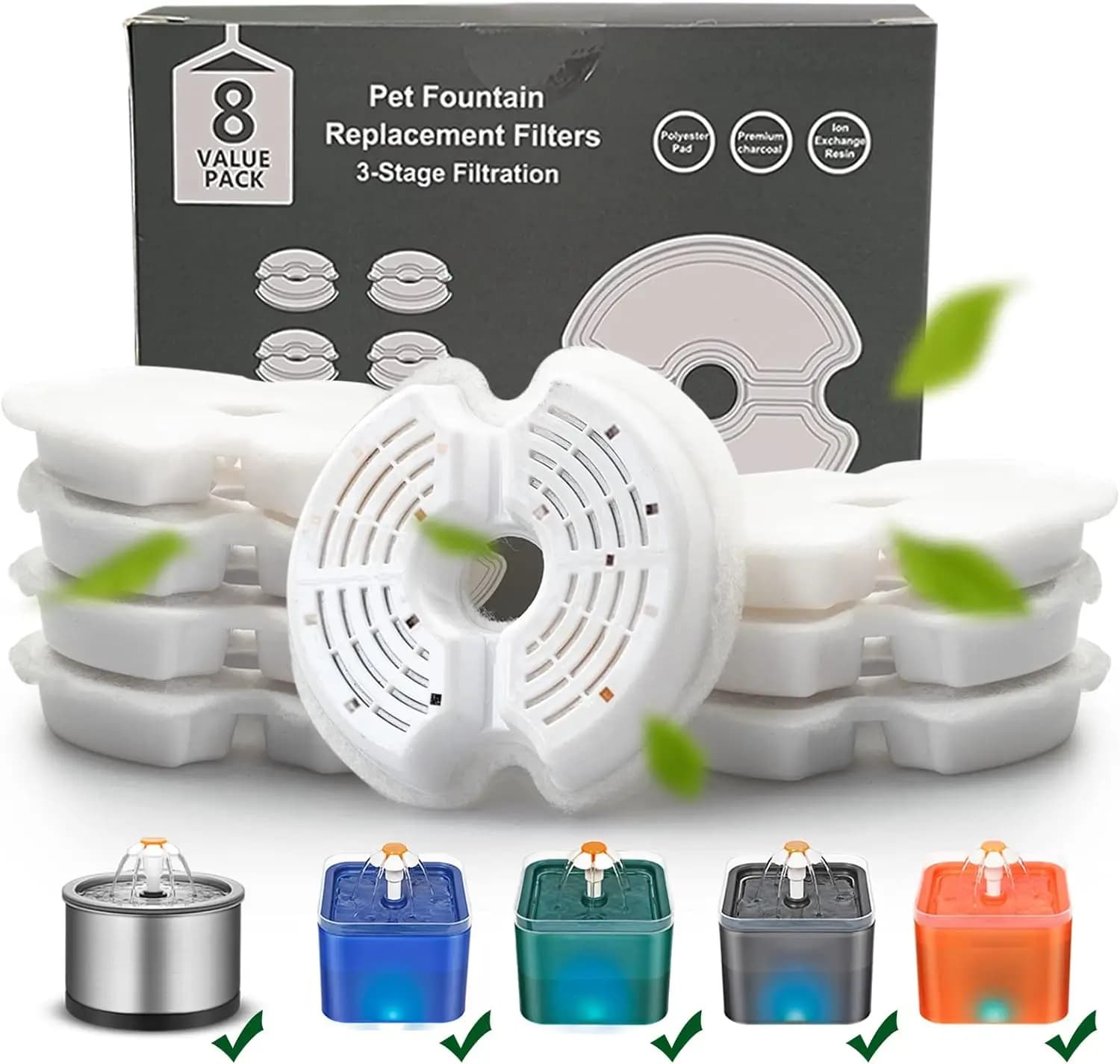 Filtro per fontana per gatti Filtrazione multipla Filtri di ricambio per fontana per animali domestici Confezione da 4/8