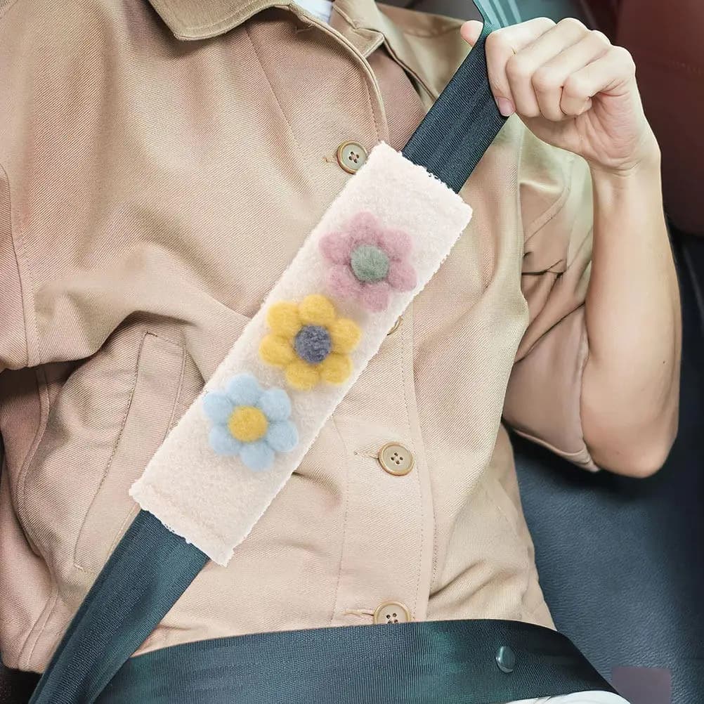 2Pcs Car Seat Harness Covers Soft Flower Style Comfortable Shoulder Strap Pads Protective Car Safety Cushion Interior