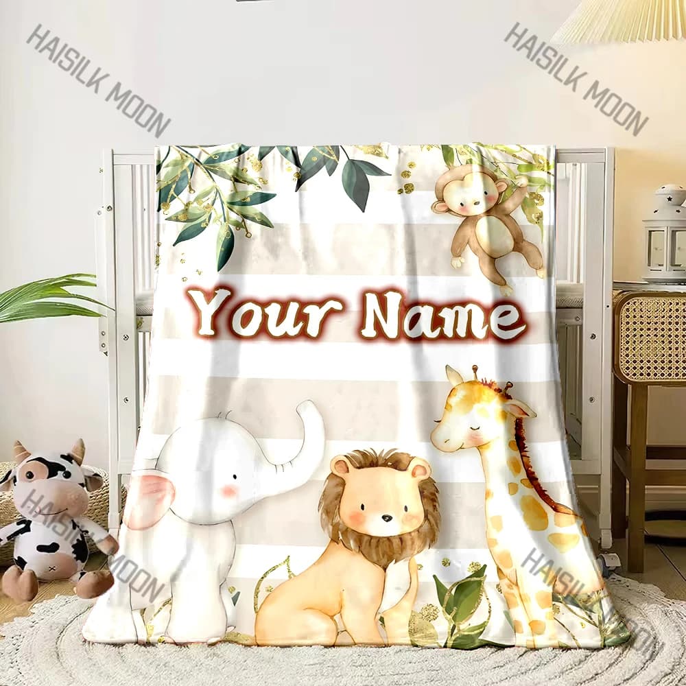 Nome personalizzato Coperta personalizzata Adorabili animali da safari Bambini Coperte morbide e calde Viaggio a casa e coperta comoda