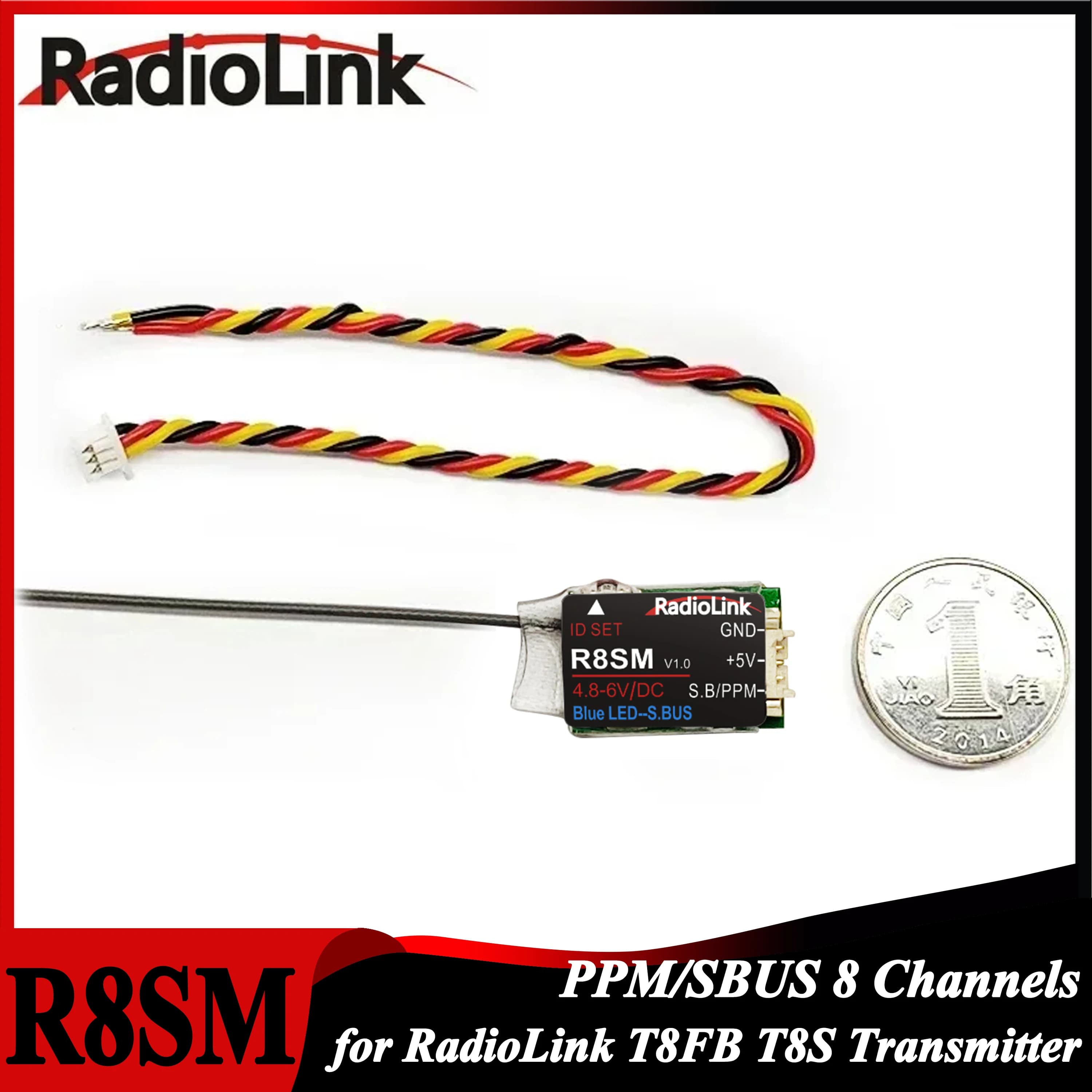 Radiolink R8SM 8 Channels 2.4G Small Receiver Support SBUS PPM 8CH for Mini FPV Racing Drone Aereo T8FB T8S RC4GS V2 Transmitter