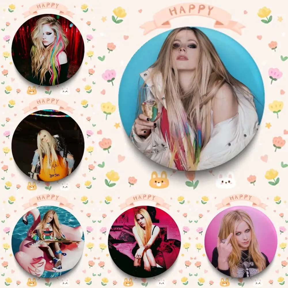 Avril L-LavigneS Round Button Pins Slogan Creative Brooches Backpack Clothes Decoration Fashion Cartoon Jewelry Gifts S