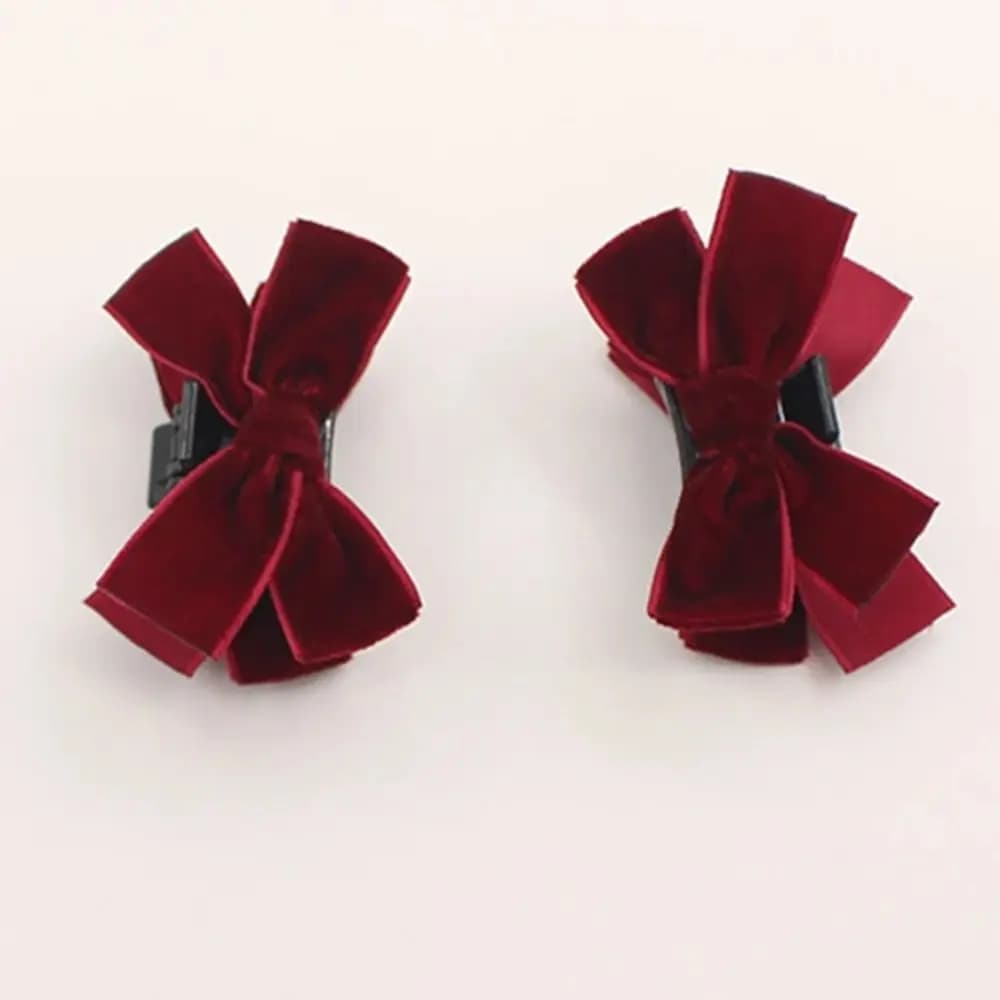 2PCS Fashion Black Bow Hair Clip Velvet Vintage Style Bow Hair Claw Cute Small Bangs Clip For Women and Girls