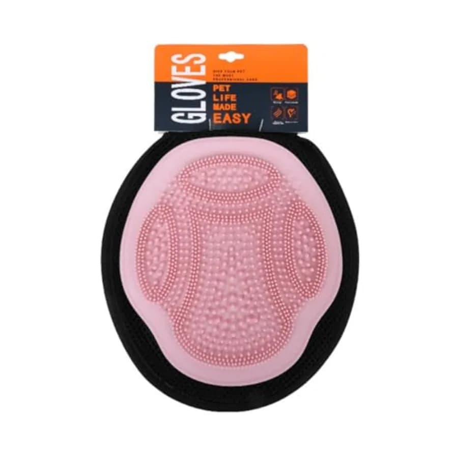 Guanti 2 in 1 per la toelettatura degli animali domestici, guanti per il lavaggio e il bagno, spazzola a guanto singolo lato liscio per vestiti e mobili, rosa