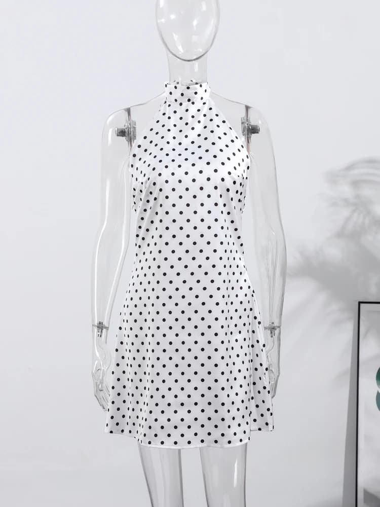 Sexy Polka Dot Women's Mini Dress Halter Lace Up Backless Slim Dresses 2026 Summer Lady Party Evening Vestidos New