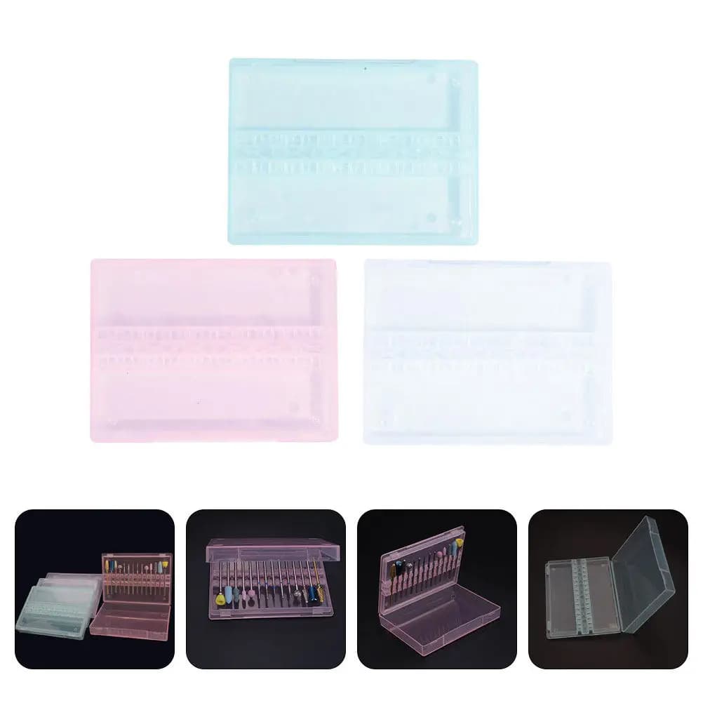 3Pcs Nail Drill Bits Storage Box Plastic Organizer Nail Polishing Head Holder Manicure Tool Storage Case Salon Use