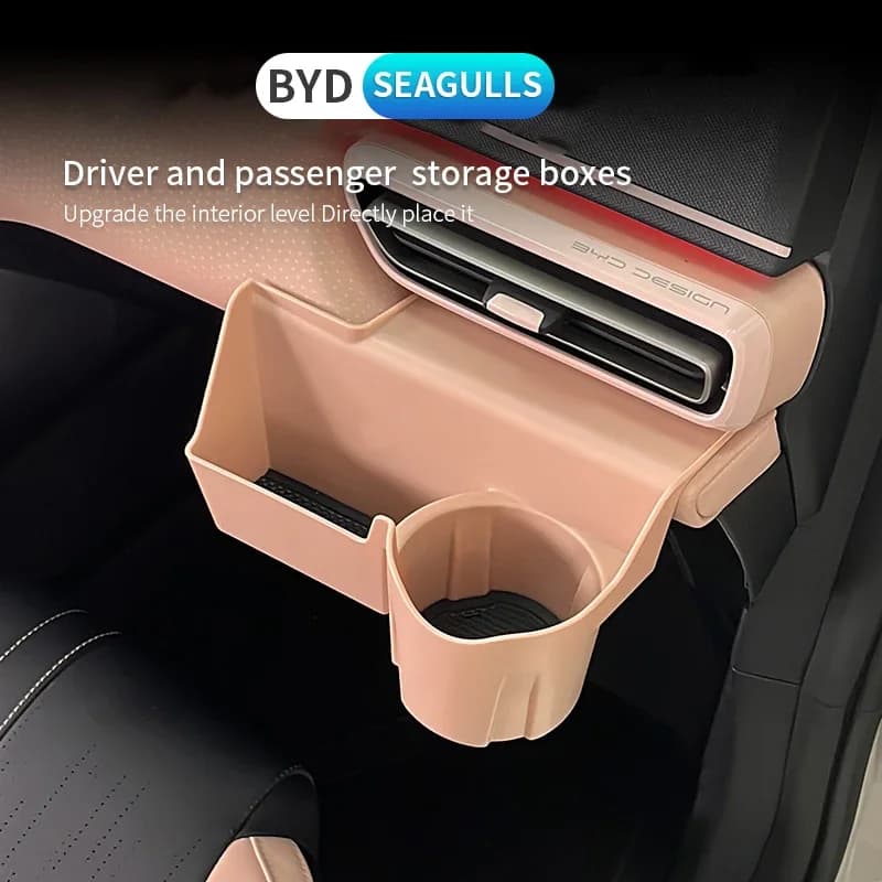 Organizer per Console Centrale Auto con Portabicchieri per BYD Dolphin Mini Seagull, Vassoio Portaoggetti, Contenitore Fisso per Bevande e Scatola Rifiuti