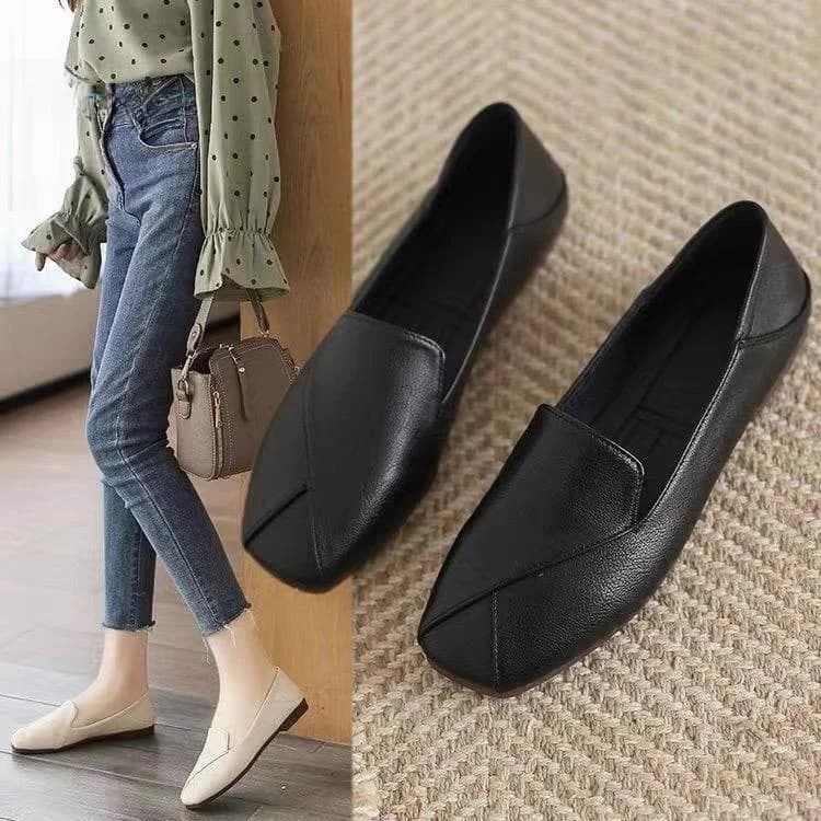 Scarpe da Lavoro Oxford in Morbida Pelle, Mocassini da Donna Facili da Indossare, Scarpe Casual Stile Coreano con Tacco Piatto