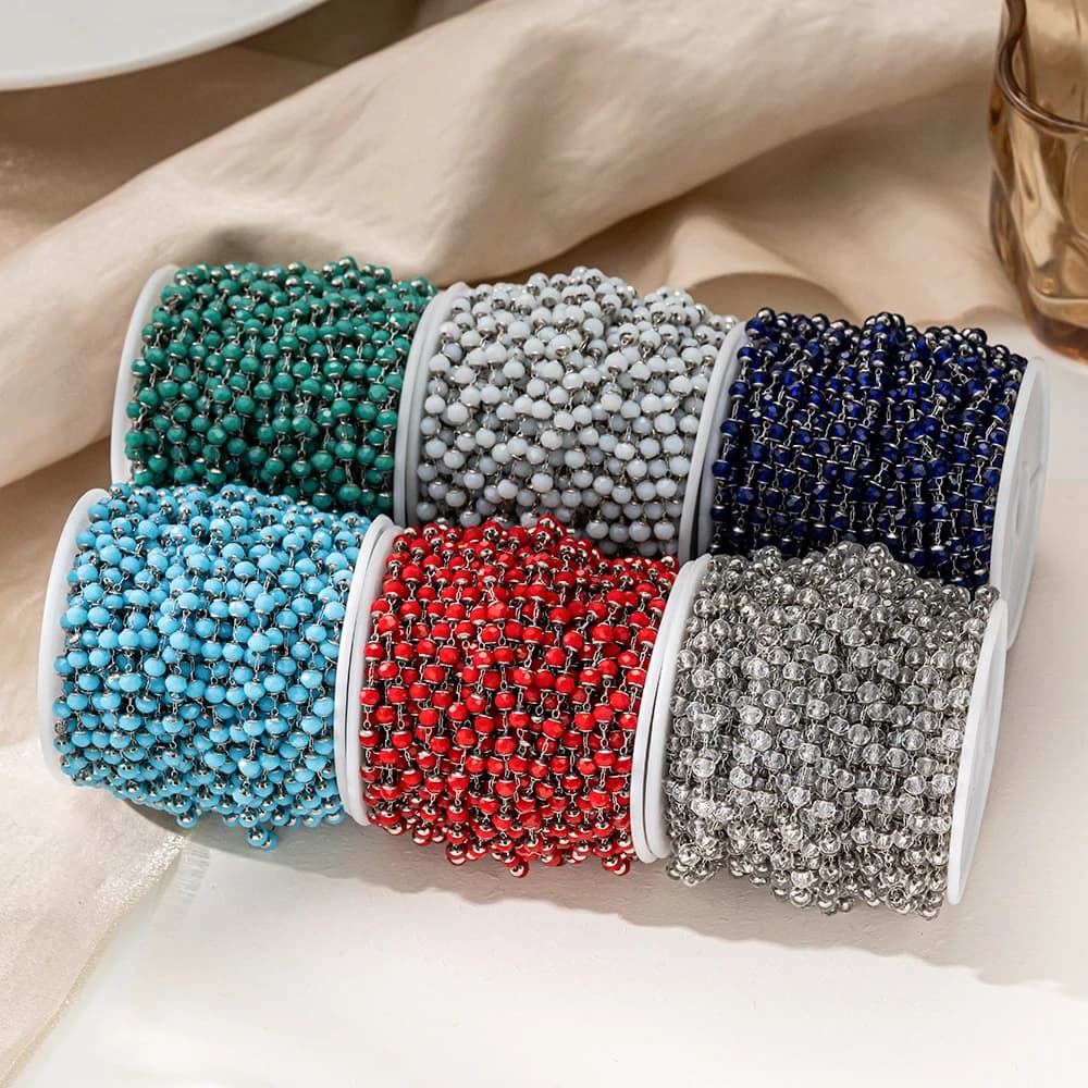 1Meter Stainless Steel Colorful Crystal Beads Chains For DIY Handmade Bracelet Necklace Jewelry Making Accessories Material