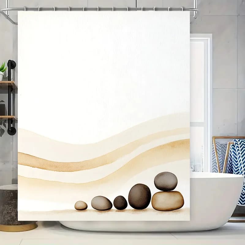 Tenda da doccia serie pietra naturale Design in stile spa per la decorazione del bagno Stampa 3D Tessuto impermeabile Dimensioni: varie opzioni