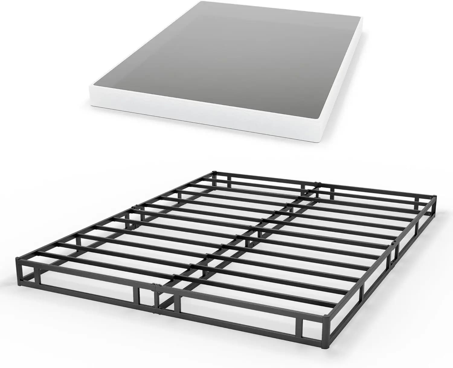 Base for Queen Size Metal Mattress, 5 Inch Low Profile Box Spring with Fabric Coating, Quick Mount
