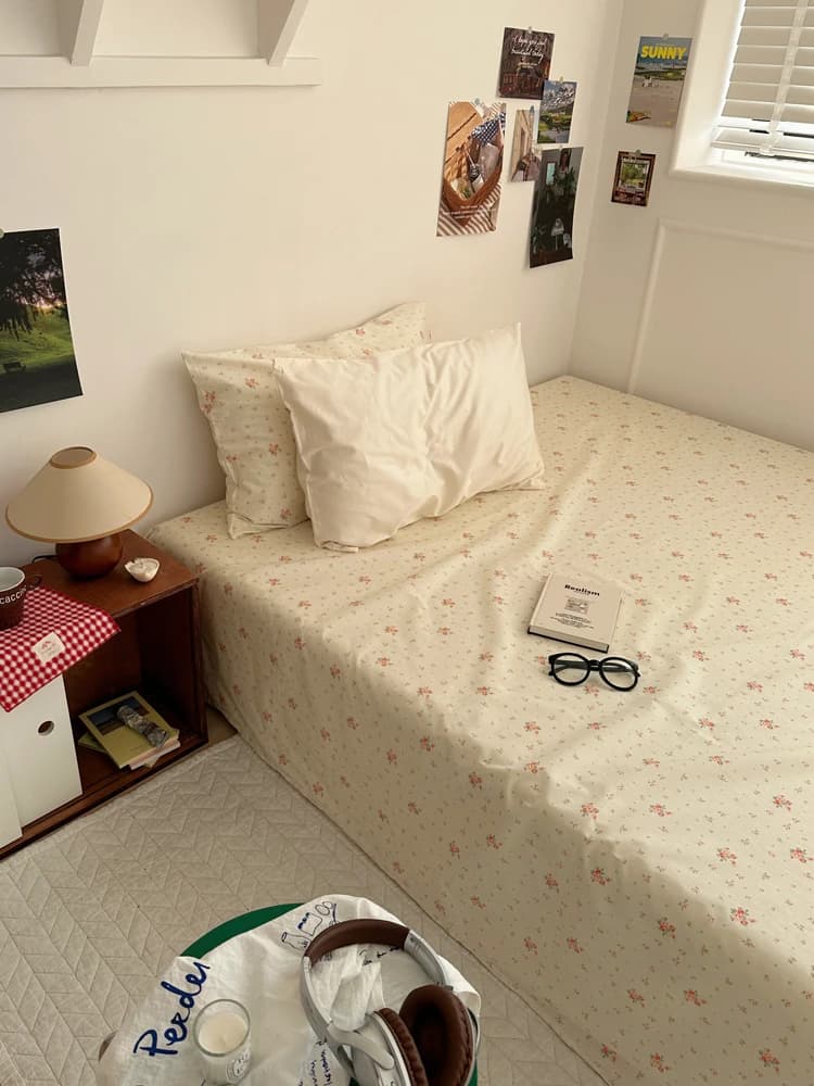 Lenzuolo in Puro Cotone con Motivi Floreali, Pezzo Singolo, 40 Fili, per Dormitorio Studentesco, Copripiumino, Uso Domestico