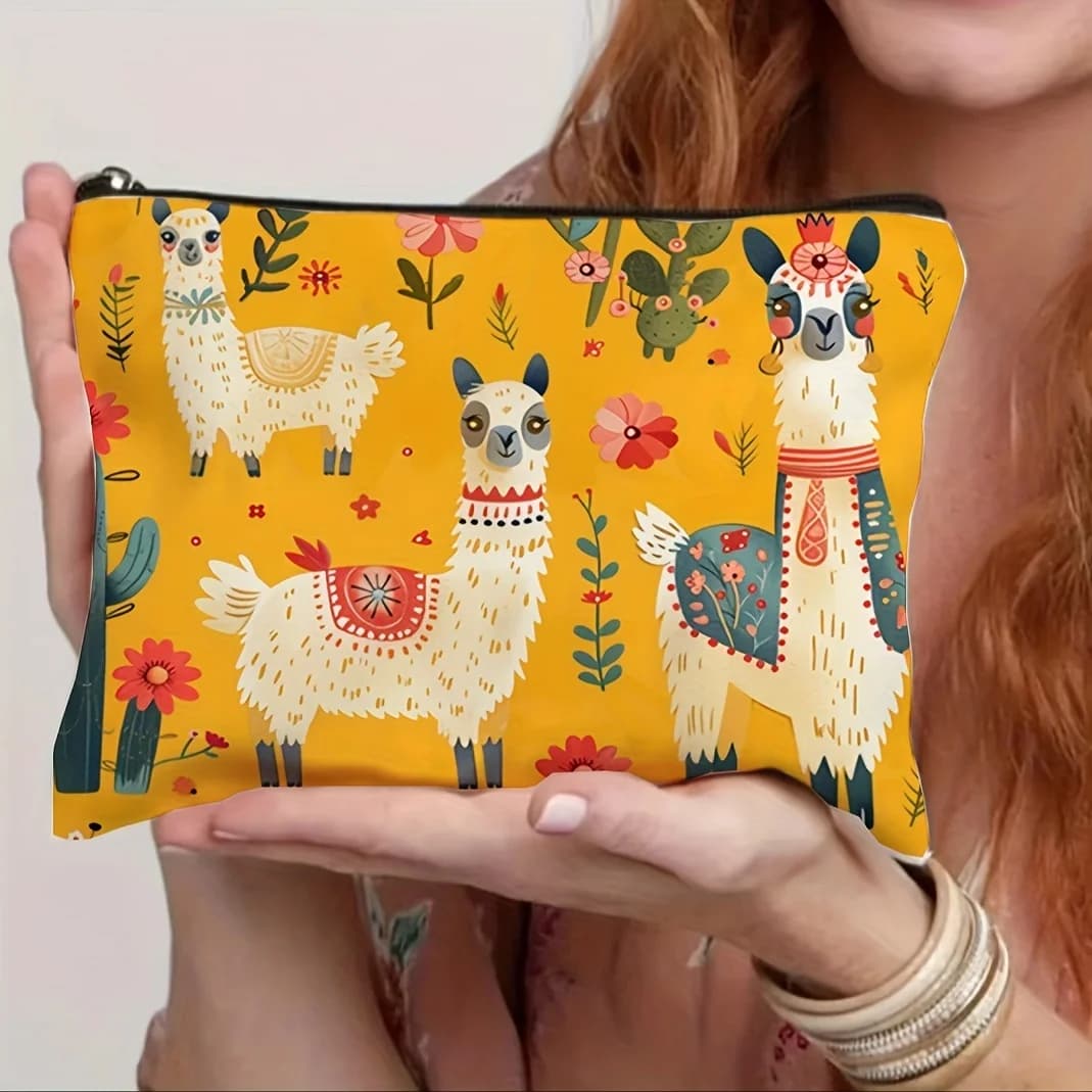 Colorful Cartoon Alpaca Makeup Bag Lightweight Zippered Pouch for Travel Toiletries Cosmetic Organizer for Women Travel Bag