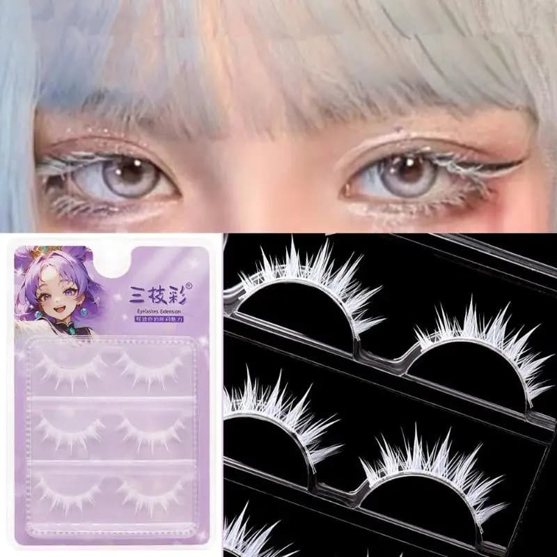 Ciglia finte bianche, 3 paia, stile a strisce incrociate, per un trucco cosplay a lunga durata