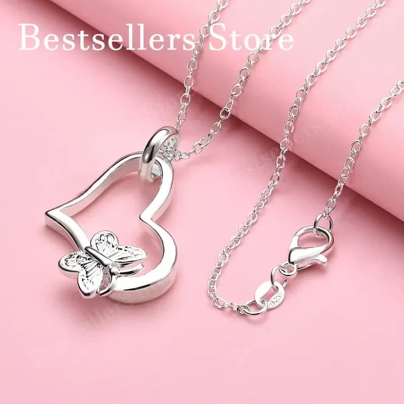 925 sterling silver 16-30 inch exquisite heart-shaped butterfly pendant necklace for women's fashionable wedding jewelry