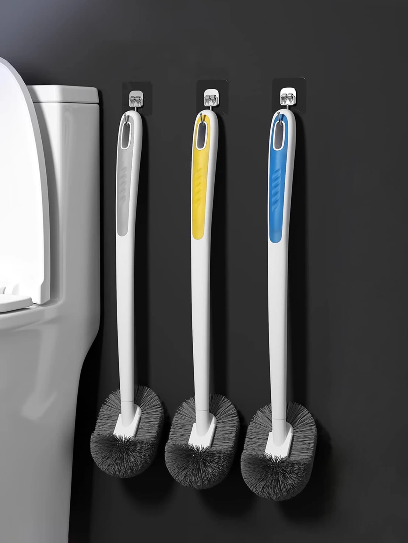 Scopino per WC in PP Design emisferico con scanalatura Nessun angolo morto nel bagno domestico Maniglia lunga montata a parete Pulizia durevole