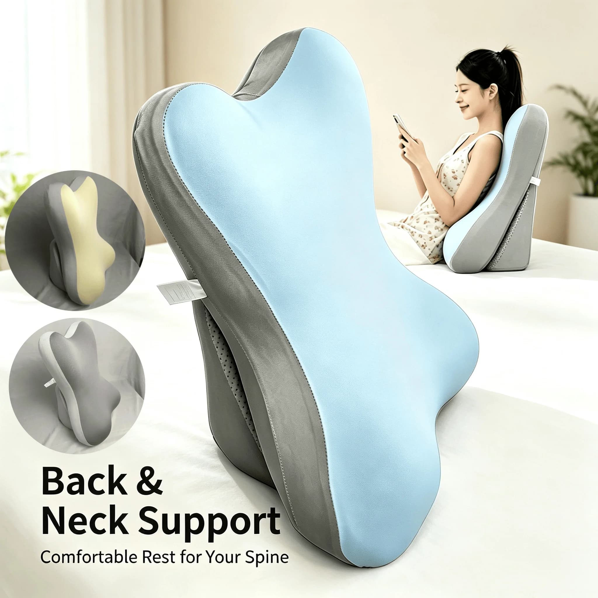Adjustable Memory Foam Bed Wedge Pillow Ergonomic Backrest for Reading in Bed - Support Pillow for Back Neck And Leg Elevation