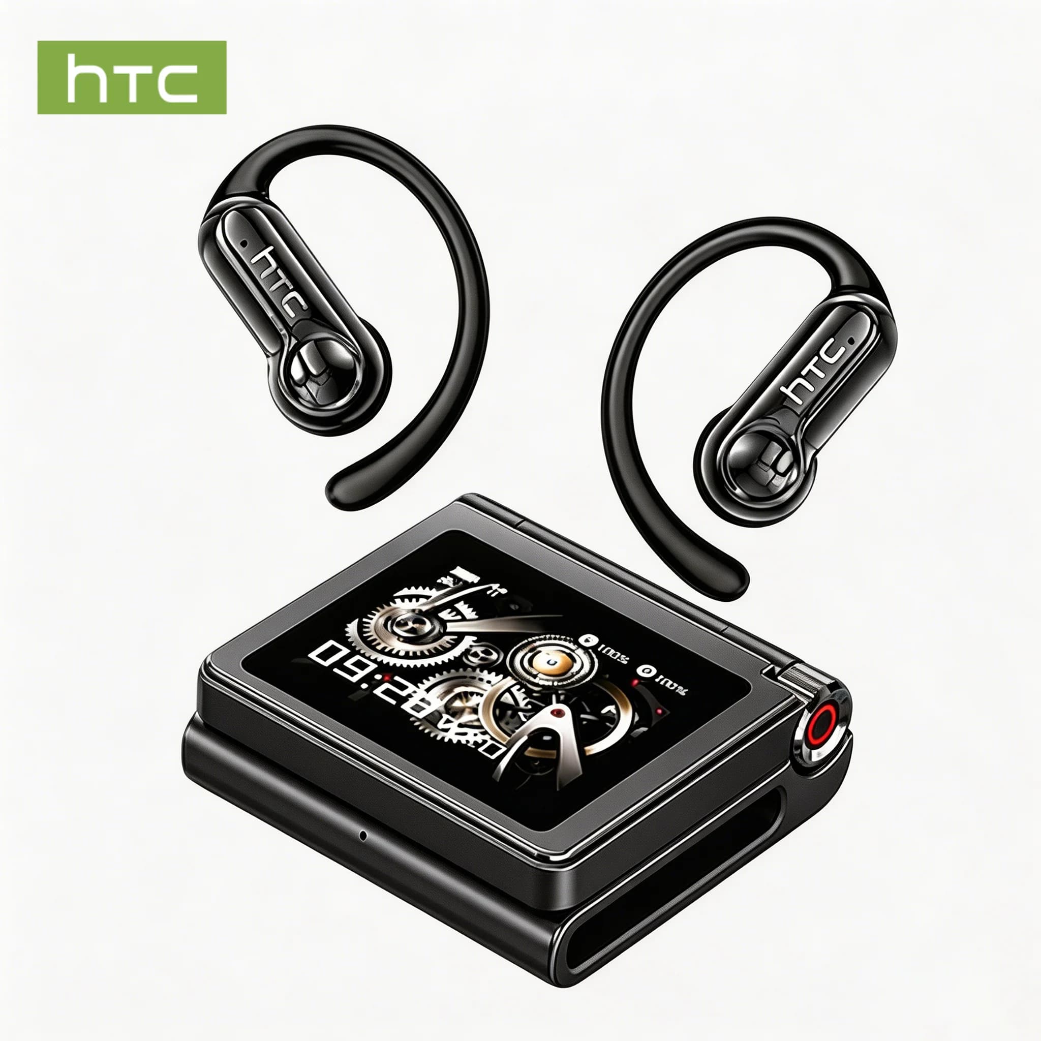 Auricolari Bluetooth HTC NE80 con Display LCD Full HD, Design Open-ear, Cancellazione del Rumore, 50 Ore di Riproduzione per Sport, Musica e Lavoro