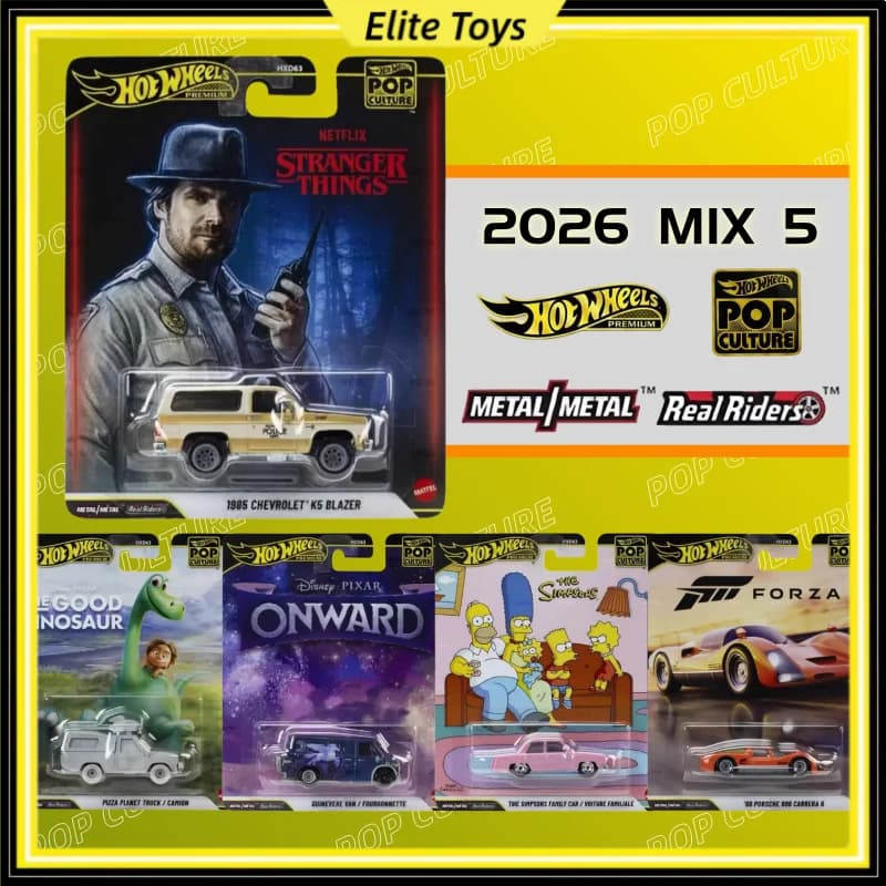 Hot Wheels Premium Pop Culture Simpsons Stranger Things Disney Pixar Good Dinosaur Porsche 1:64 Collectible Diecast Car Model