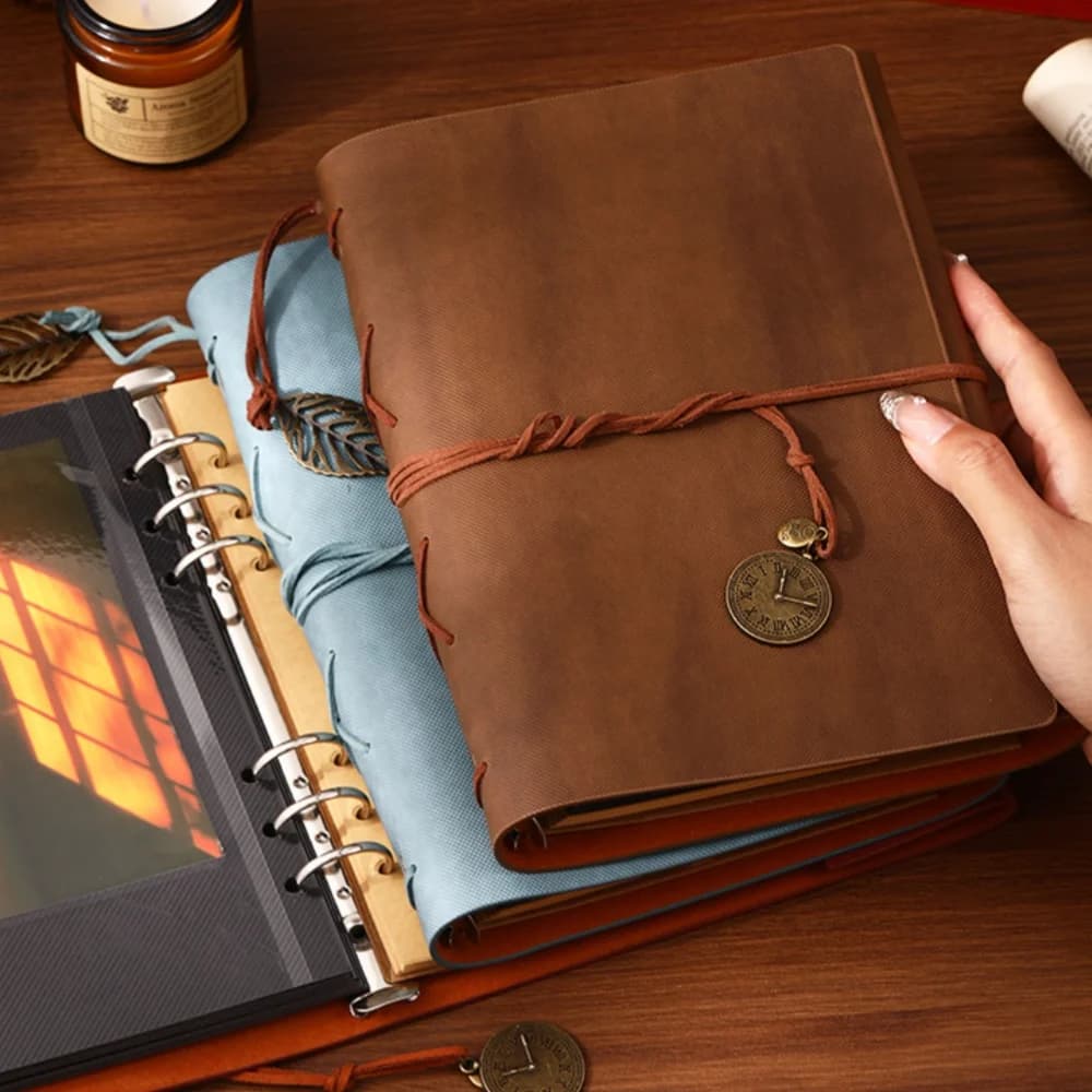 2027 PU Leather Multi-Function Loose-Leaf Notebook 23x17.4cm Journal with Detachable Scrapbook & Travel Photo Album