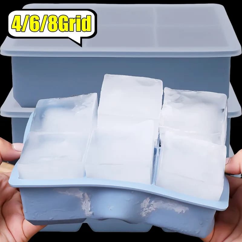 4/6/8 Griglie Stampi per cubetti di ghiaccio in silicone di grandi dimensioni Food Grade Square Ice Maker Riutilizzabile Whisky Cocktail Freezer Barware fatto in casa fai da te
